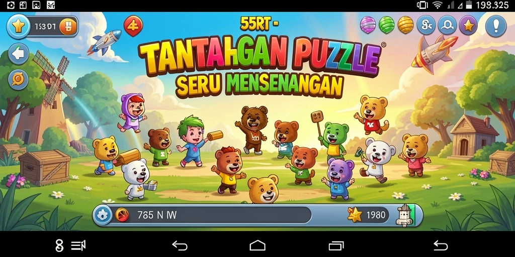 Tampilan gameplay menantang di 55RT dengan berbagai level puzzle.