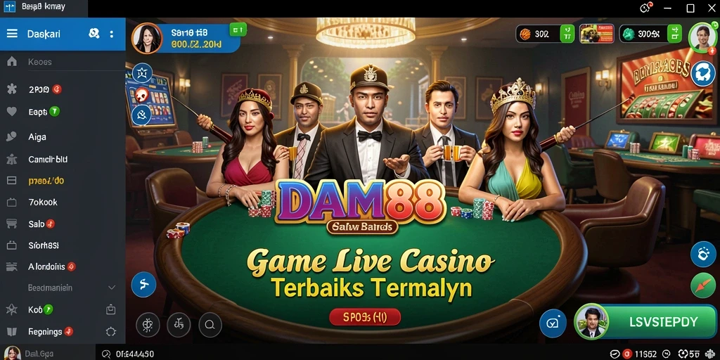 Screenshot DAM88 menunjukkan dealer langsung dan permainan menarik di Live Casino.