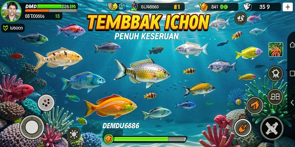 Screenshot DMD686 menampilkan keseruan saat menangkap ikan di dalam game.