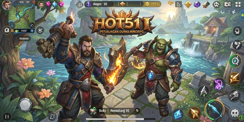 Tangkapan layar HOT51 menunjukkan pertempuran epik dalam dunia MMORPG yang menakjubkan.