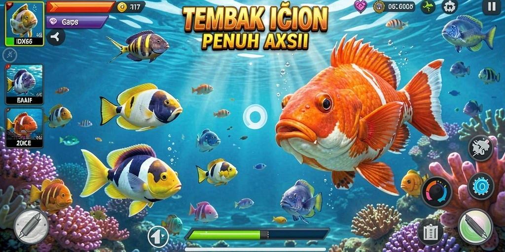 Tampilan gameplay IDX66 dengan aksi tembak ikan yang seru.