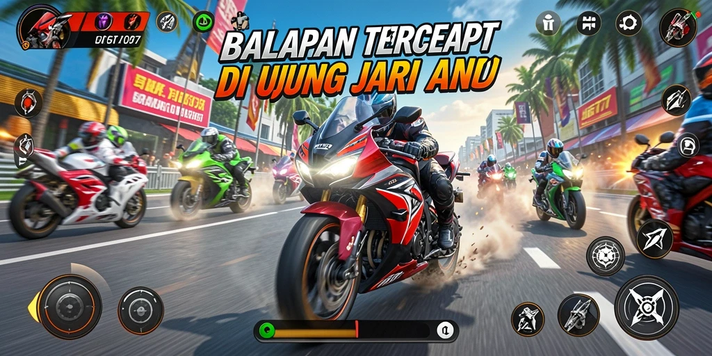 Screenshot gameplay JET77 yang menampilkan aksi balapan cepat.