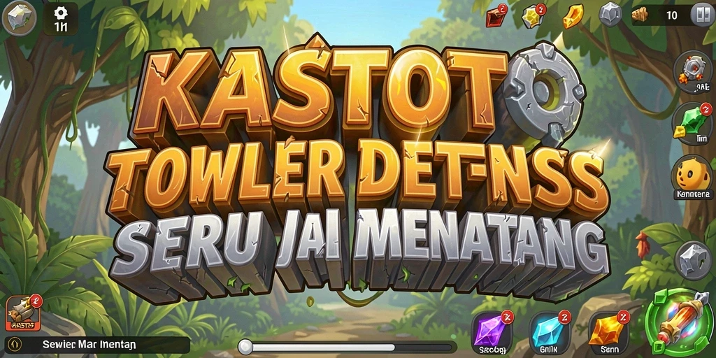 Tampilan gameplay KASTOTO dengan menara mempertahankan wilayah dari musuh.