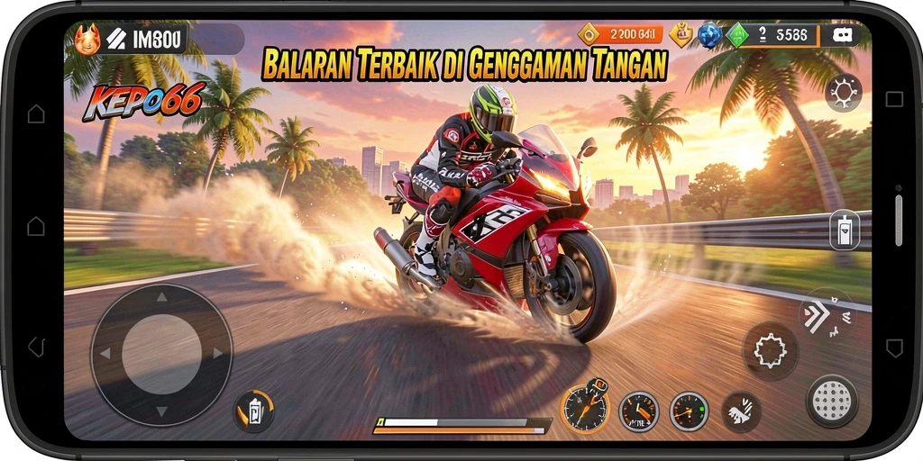 Tampilan gameplay seru di KEPO66 saat balapan motor.