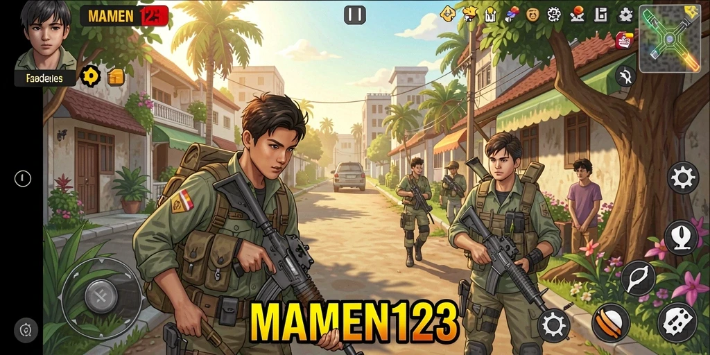 Screenshot MAMEN123 menampilkan karakter dalam lingkungan simulasi yang hidup.