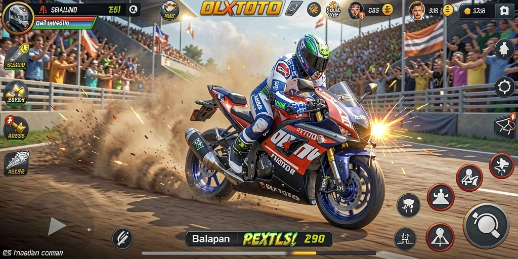 Gameplay mendebarkan dari OLXTOTO dengan balapan motor yang seru.