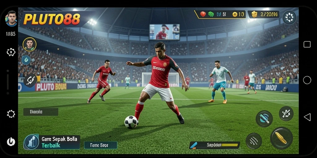 Tampilan gameplay seru dari PLUTO88 saat pertandingan sepak bola.