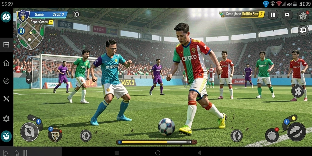 Tampilan gameplay S9S9 saat pertandingan sepak bola berlangsung.