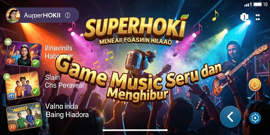 Screenshot SUPERHOKI yang menunjukkan gameplay musik adiktif.
