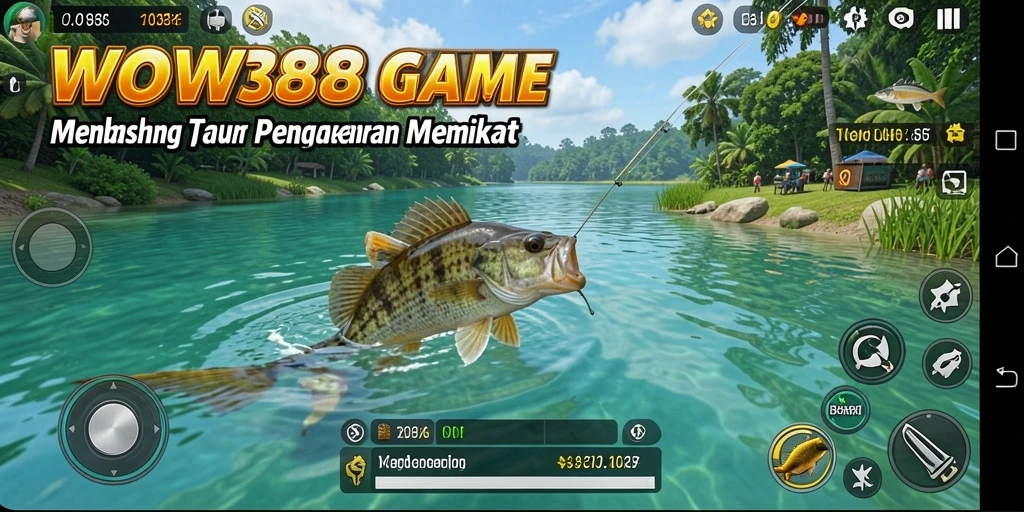 Tampilan menawan gameplay memancing di WOW388 dengan berbagai lokasi dan ikan.