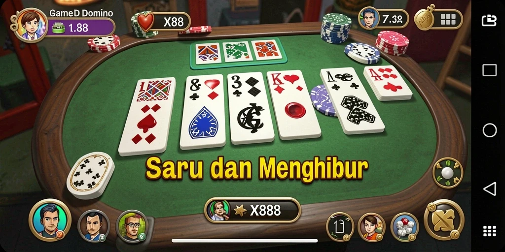 Tampilan gameplay seru di X88 saat bermain Domino.